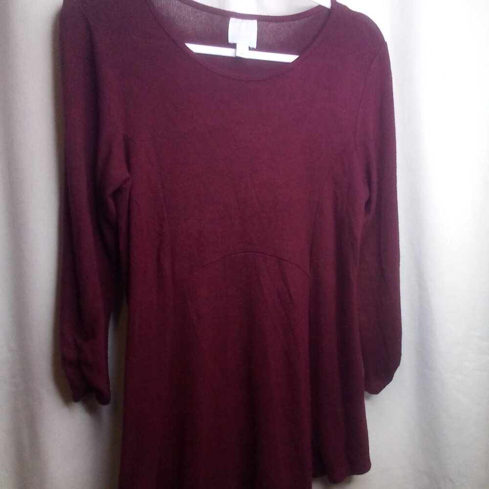 Sunday Blouse Shirt S Women 3/4 Sleeve Soft Stretch Red Maroon